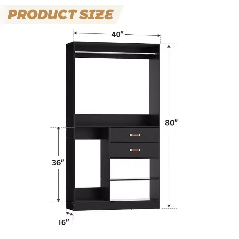 Sistema Organizer Armadio 40 Pollici con Cassetti, Guardaroba Indipendente con Aste Appendibiti
