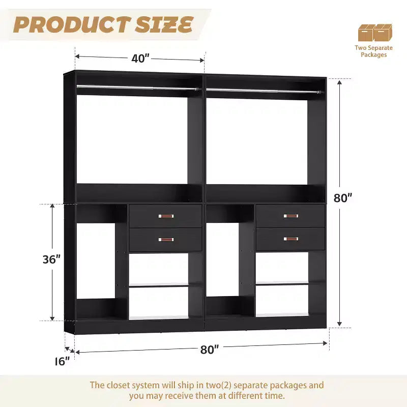 Sistema Organizer Armadio 40 Pollici con Cassetti, Guardaroba Indipendente con Aste Appendibiti