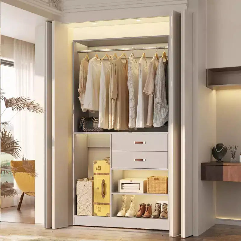 Sistema Organizer Armadio 40 Pollici con Cassetti, Guardaroba Indipendente con Aste Appendibiti