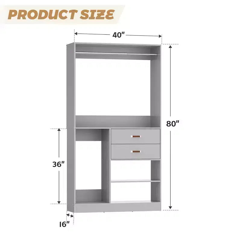 Sistema Organizer Armadio 40 Pollici con Cassetti, Guardaroba Indipendente con Aste Appendibiti
