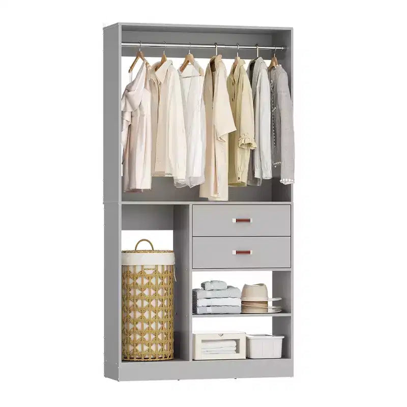 Sistema Organizer Armadio 40 Pollici con Cassetti, Guardaroba Indipendente con Aste Appendibiti