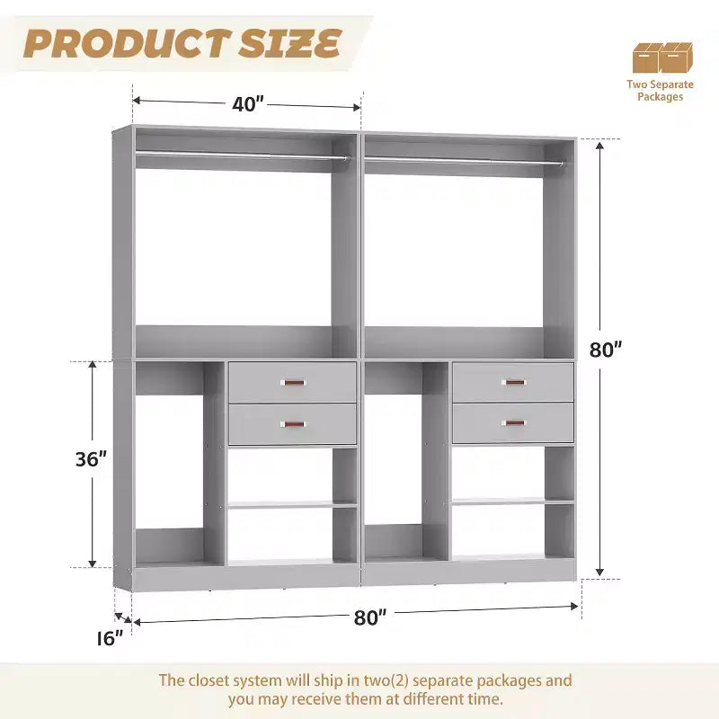Sistema Organizer Armadio 40 Pollici con Cassetti, Guardaroba Indipendente con Aste Appendibiti