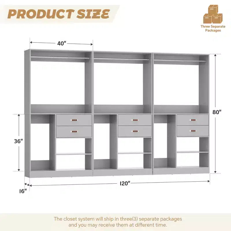 Sistema Organizer Armadio 40 Pollici con Cassetti, Guardaroba Indipendente con Aste Appendibiti