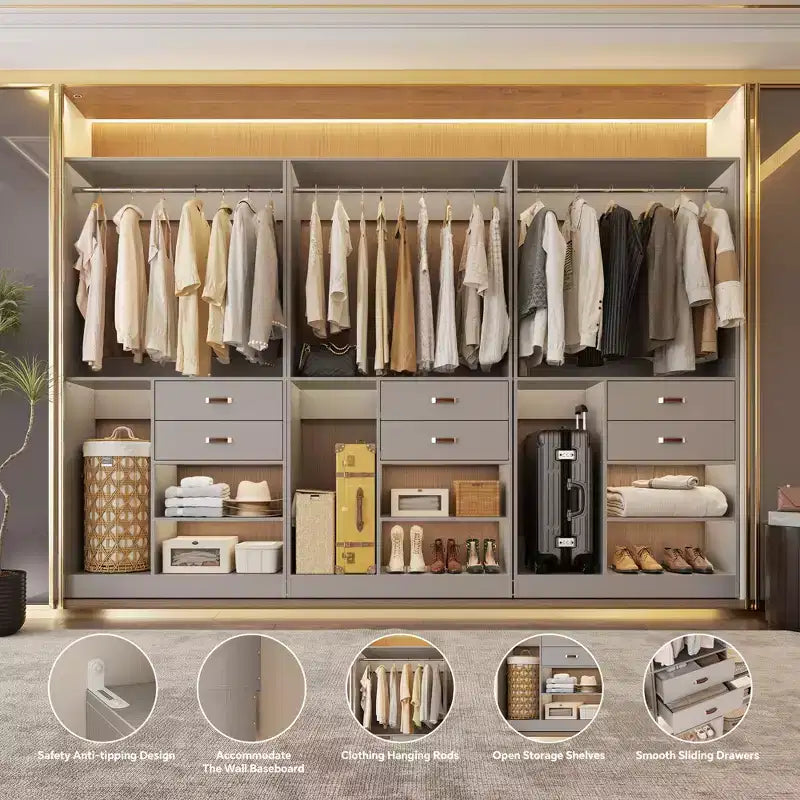 Sistema Organizer Armadio 40 Pollici con Cassetti, Guardaroba Indipendente con Aste Appendibiti