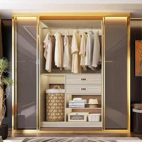 Besiost 40-In Closet Organizer System with Drawers, Freestanding Wardrobe with Hanging Rods