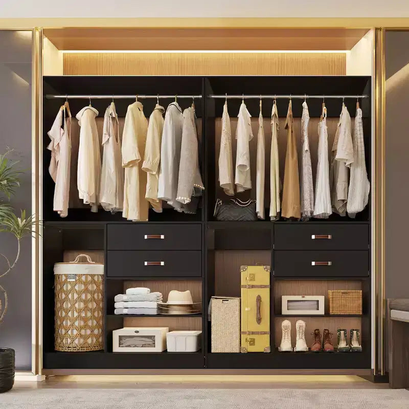 Sistema Organizer Armadio 40 Pollici con Cassetti, Guardaroba Indipendente con Aste Appendibiti