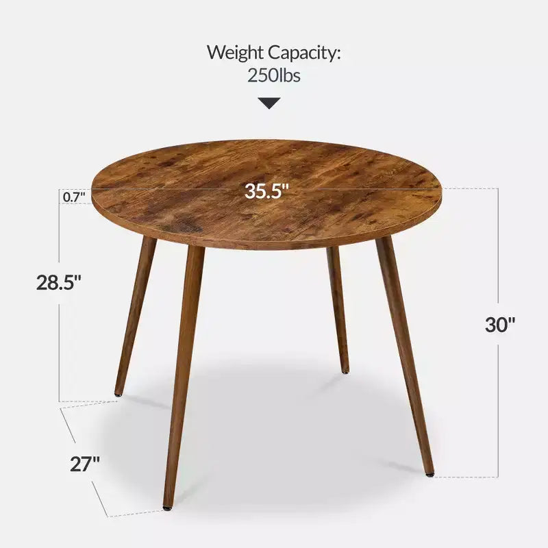 Tavolo da pranzo rotondo moderno di metà secolo, 90 cm, per casa o cucina, con gambe in acciaio effetto legno