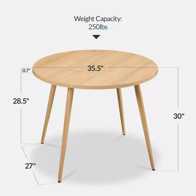 Tavolo da pranzo rotondo moderno di metà secolo, 90 cm, per casa o cucina, con gambe in acciaio effetto legno