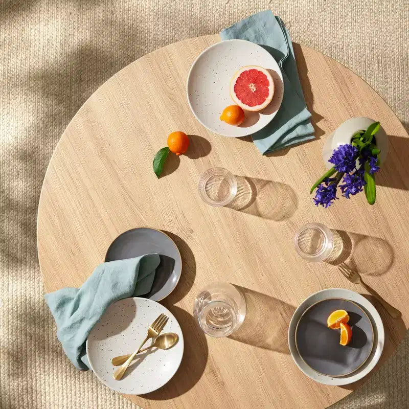 Tavolo da pranzo rotondo moderno di metà secolo, 90 cm, per casa o cucina, con gambe in acciaio effetto legno