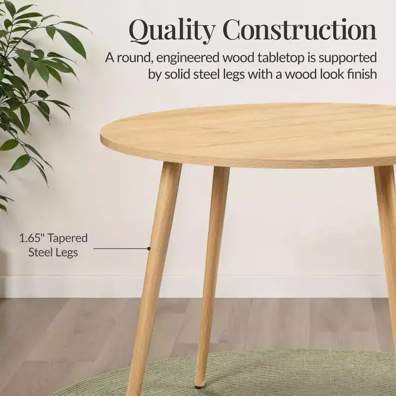 Tavolo da pranzo rotondo moderno di metà secolo, 90 cm, per casa o cucina, con gambe in acciaio effetto legno