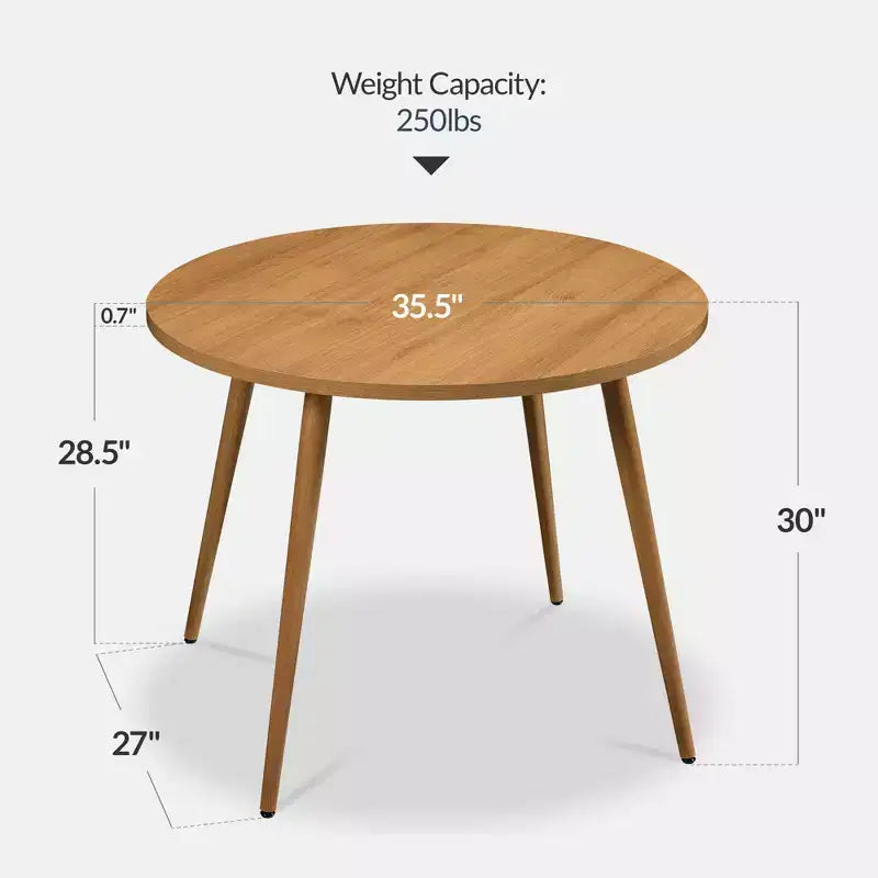 Tavolo da pranzo rotondo moderno di metà secolo, 90 cm, per casa o cucina, con gambe in acciaio effetto legno
