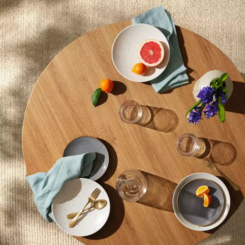 Tavolo da pranzo rotondo moderno di metà secolo, 90 cm, per casa o cucina, con gambe in acciaio effetto legno