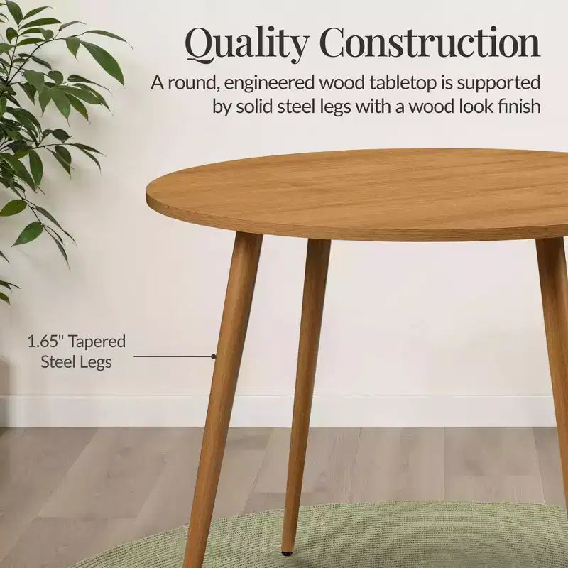 Tavolo da pranzo rotondo moderno di metà secolo, 90 cm, per casa o cucina, con gambe in acciaio effetto legno