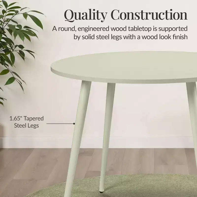 Tavolo da pranzo rotondo moderno di metà secolo, 90 cm, per casa o cucina, con gambe in acciaio effetto legno