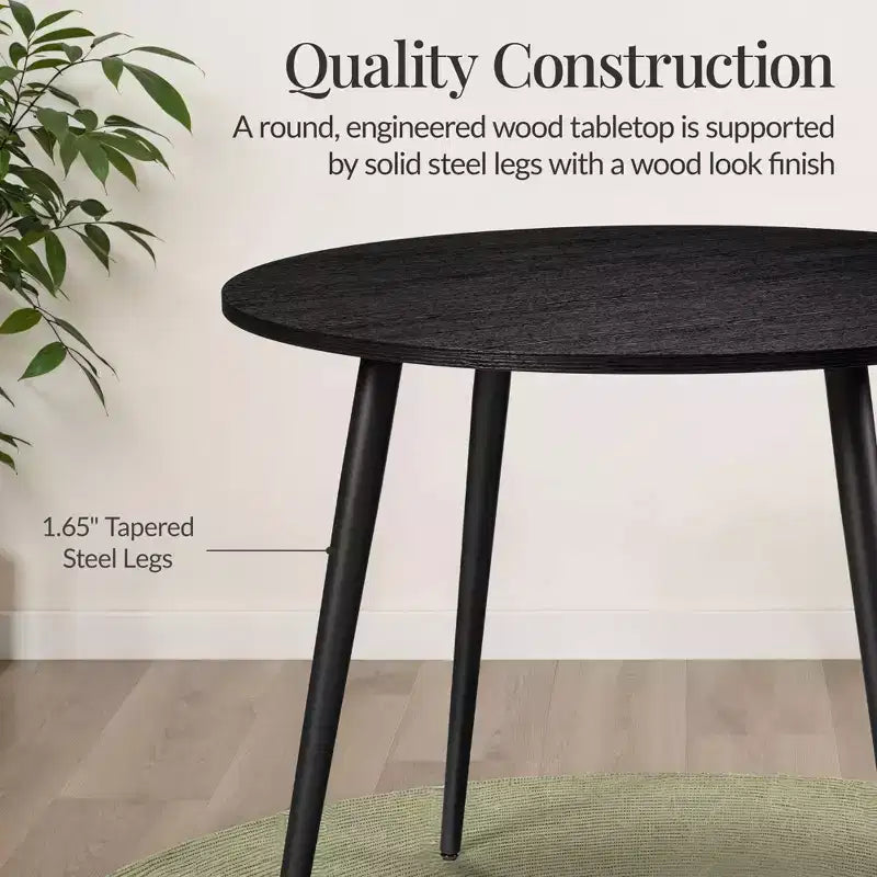 Tavolo da pranzo rotondo moderno di metà secolo, 90 cm, per casa o cucina, con gambe in acciaio effetto legno