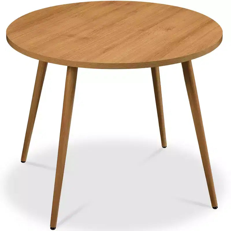 Tavolo da pranzo rotondo moderno di metà secolo, 90 cm, per casa o cucina, con gambe in acciaio effetto legno