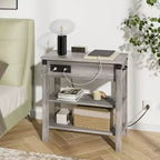 COZONY End Table Nightstand with Charging Station, 3-Tier Drawer Storage, Narrow Side Table for Living Room Bedroom Office