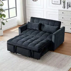 MAYEERTY Convertible Modern Pull Out Couch Sleeper Loveseat Velvet Bed Adjustable Backrest with Pillows Pockets for Living Room Black