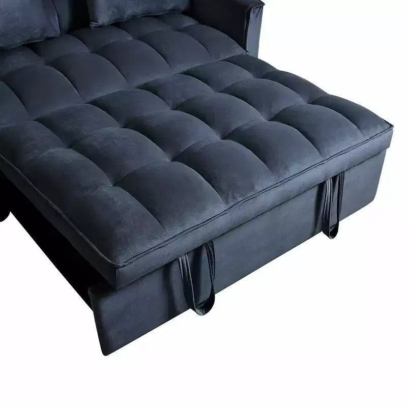 Divano Letto Moderno Convertibile, Velluto, Schienale Regolabile con Cuscini e Tasche Laterali per Soggiorno Nero
