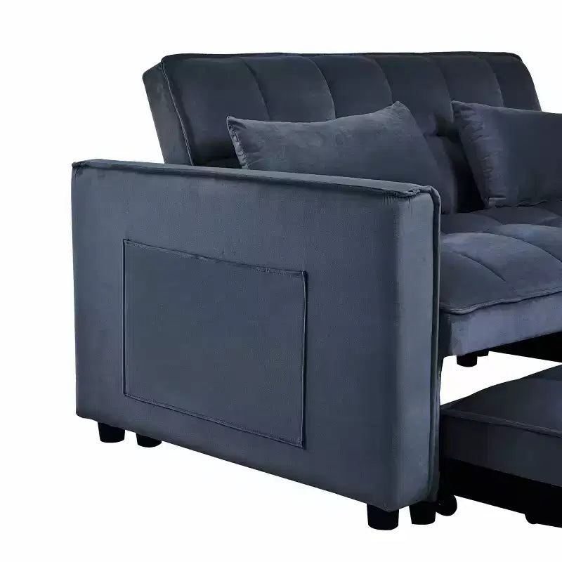Divano Letto Moderno Convertibile, Velluto, Schienale Regolabile con Cuscini e Tasche Laterali per Soggiorno Nero