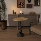 Vintage Round Pedestal End Table, French Country Accent Side Table with Woodgrain Top for Living Room or Bedroom-Panipeachy
