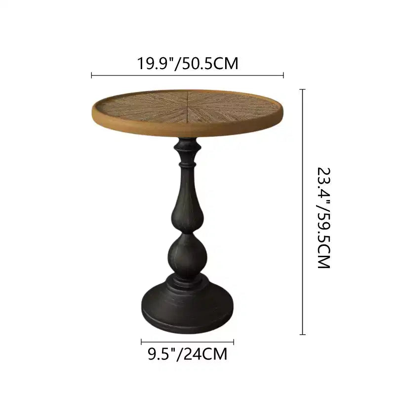 Tavolino rotondo vintage con piedistallo, tavolino d'appoggio in stile French Country con ripiano effetto legno per soggiorno o camera da letto