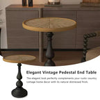 Tavolino rotondo vintage con piedistallo, tavolino d'appoggio in stile French Country con ripiano effetto legno per soggiorno o camera da letto