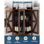 Mobile Bar Angolare con Luci a LED, Mobile ad Angolo con Presa, Spazio di Archiviazione e Portabottiglie Rimovibile, Mobile Caffè in Stile Rustico per Sala da Pranzo