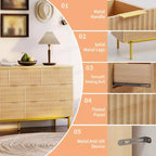 Comò a 7 cassetti per camera da letto, cassettiera in legno da 54W con maniglie dorate, comò scanalato come porta TV, cassettiere organizer per soggiorno
