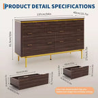 Comò a 7 cassetti per camera da letto, cassettiera in legno da 54W con maniglie dorate, comò scanalato come porta TV, cassettiere organizer per soggiorno