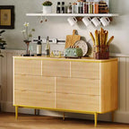 7 Drawer Dresser for Bedroom, 54W Wood Chest of Drawers with Gold Handles, Fluted Dresser TV Stand, Storage Dressers Organizer for Living Room
