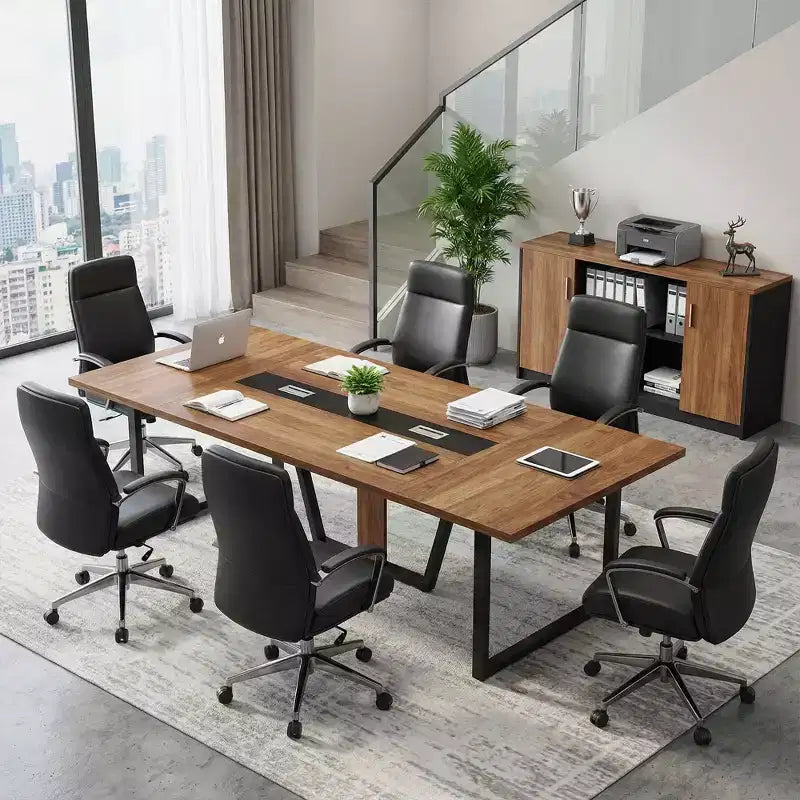 Tavolo da Conferenza Rettangolare Stile Business 94,5", Robusto Tavolo da Ufficio per Formazione 8-10 Persone con Piedini Regolabili