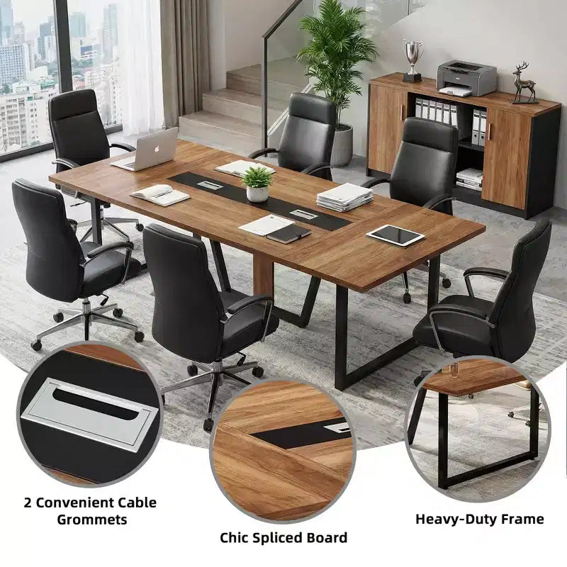 Tavolo da Conferenza Rettangolare Stile Business 94,5", Robusto Tavolo da Ufficio per Formazione 8-10 Persone con Piedini Regolabili