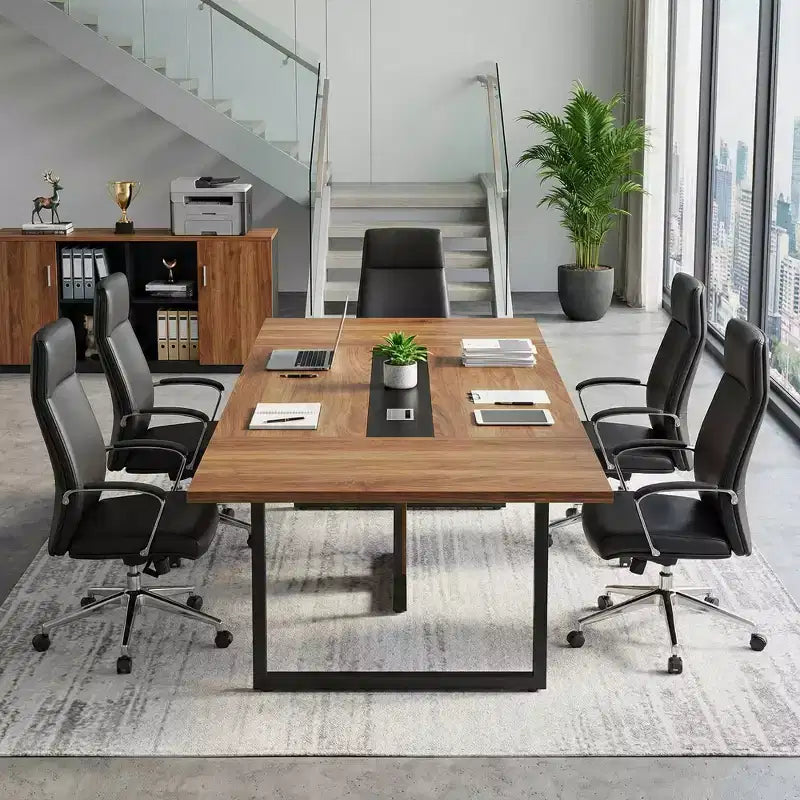 Tavolo da Conferenza Rettangolare Stile Business 94,5", Robusto Tavolo da Ufficio per Formazione 8-10 Persone con Piedini Regolabili