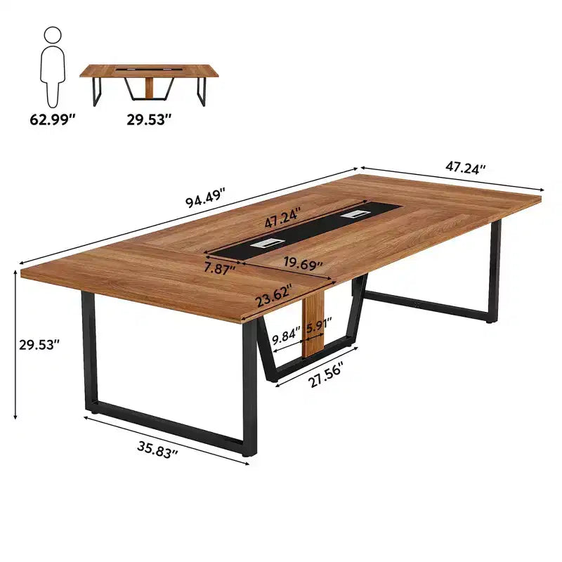 Tavolo da Conferenza Rettangolare Stile Business 94,5", Robusto Tavolo da Ufficio per Formazione 8-10 Persone con Piedini Regolabili