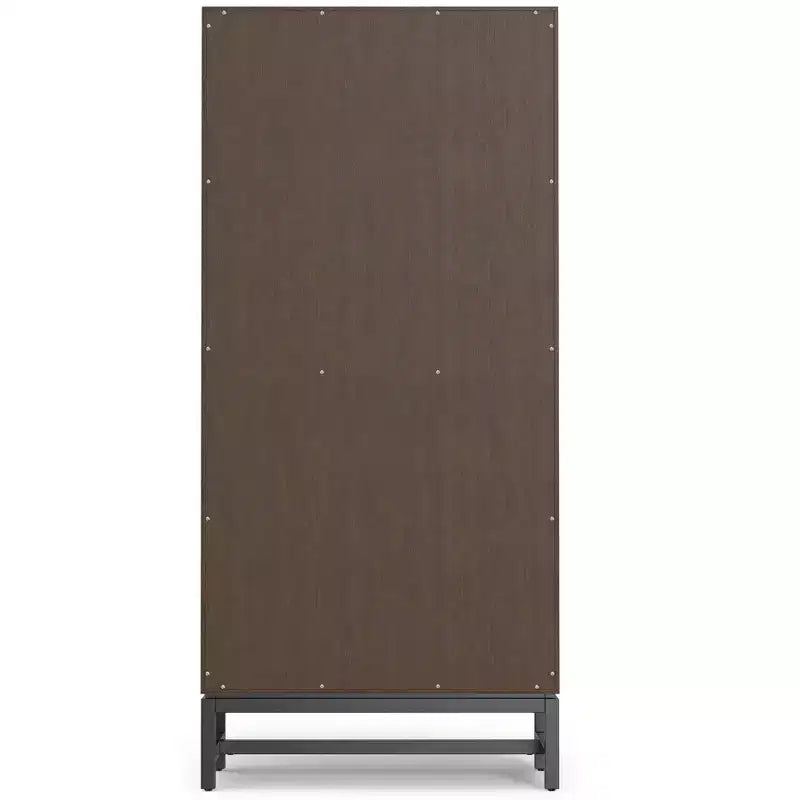Libreria industriale a ripiani aperti, in legno massello e metallo, di 168 x 76 cm, rettangolare, stile moderno di metà secolo, color noce
