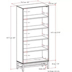 Libreria industriale a ripiani aperti, in legno massello e metallo, di 168 x 76 cm, rettangolare, stile moderno di metà secolo, color noce