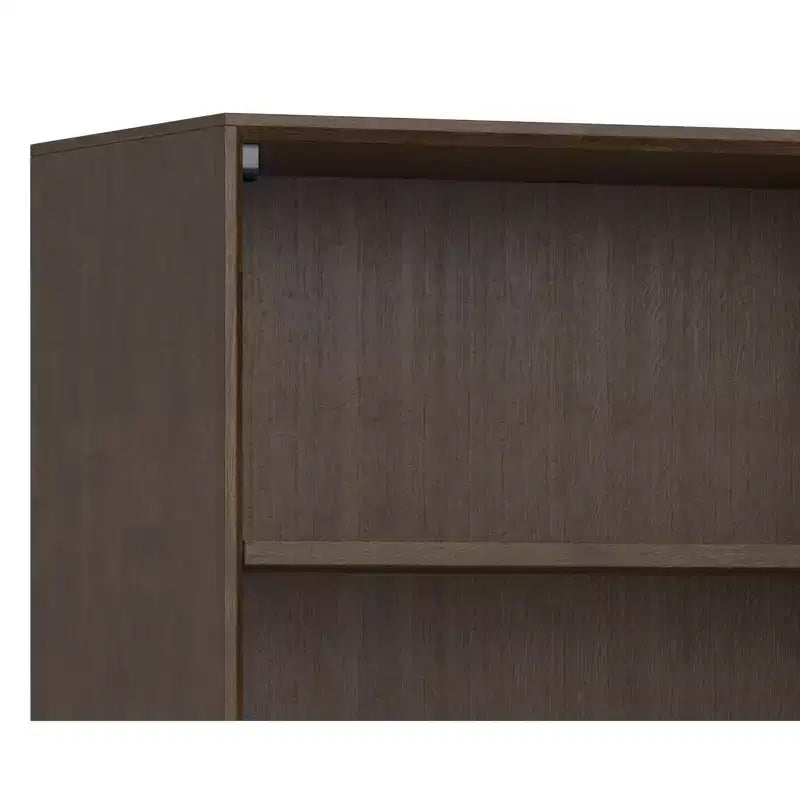 Libreria industriale a ripiani aperti, in legno massello e metallo, di 168 x 76 cm, rettangolare, stile moderno di metà secolo, color noce