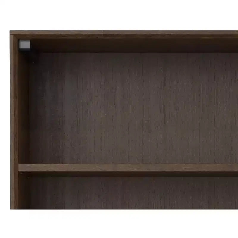Libreria industriale a ripiani aperti, in legno massello e metallo, di 168 x 76 cm, rettangolare, stile moderno di metà secolo, color noce
