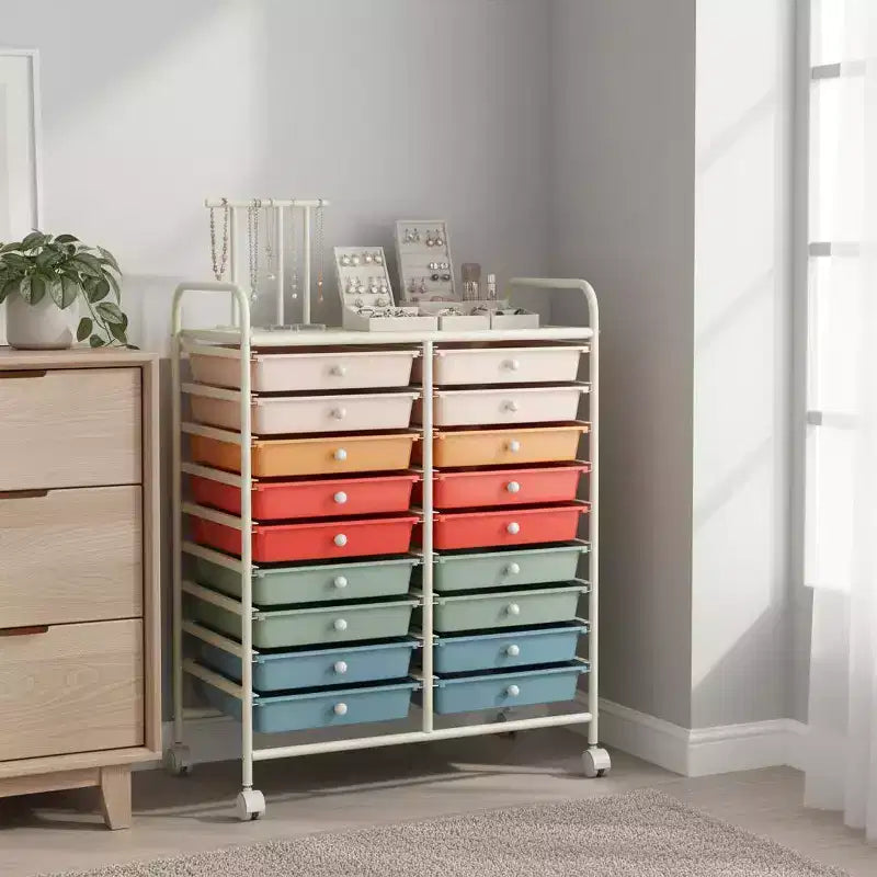 Carrello portaoggetti mobile a 20 cassetti Arcobaleno/Nero/Trasparente/Grigio + Beige + Giallo/Multicolore/Macaron/Sfumatura Rosa/Grigio/Rosa shocking/Arancione/Viola/Bianco