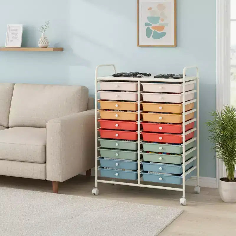 Carrello portaoggetti mobile a 20 cassetti Arcobaleno/Nero/Trasparente/Grigio + Beige + Giallo/Multicolore/Macaron/Sfumatura Rosa/Grigio/Rosa shocking/Arancione/Viola/Bianco