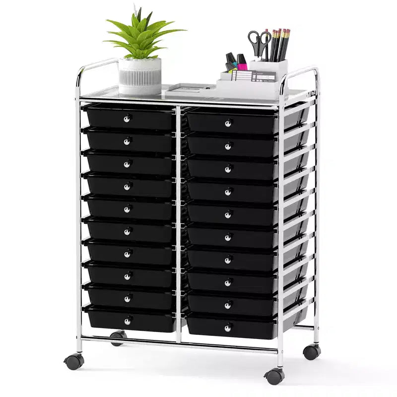 Gymax 20-Drawer Mobile Storage Cart Rainbow/Black/Clear/Gray + Beige + Yellow/Multi-color/Macaron/Pink Gradient/Gray/Hot Pink/Orange/Purple/White