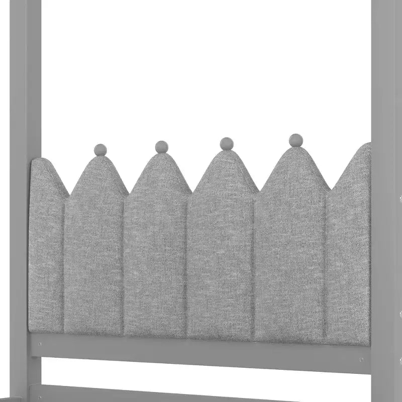 Letto a baldacchino per piattaforma letto in legno matrimoniale/a una piazza e mezza con testiera a corona imbottita, letto estraibile e 3 cassetti