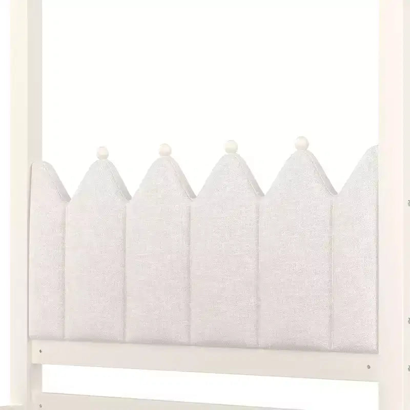 Letto a baldacchino per piattaforma letto in legno matrimoniale/a una piazza e mezza con testiera a corona imbottita, letto estraibile e 3 cassetti