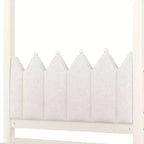 Letto a baldacchino per piattaforma letto in legno matrimoniale/a una piazza e mezza con testiera a corona imbottita, letto estraibile e 3 cassetti