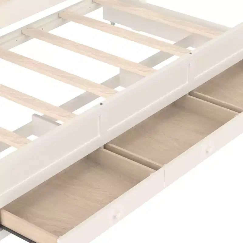 Letto a baldacchino per piattaforma letto in legno matrimoniale/a una piazza e mezza con testiera a corona imbottita, letto estraibile e 3 cassetti