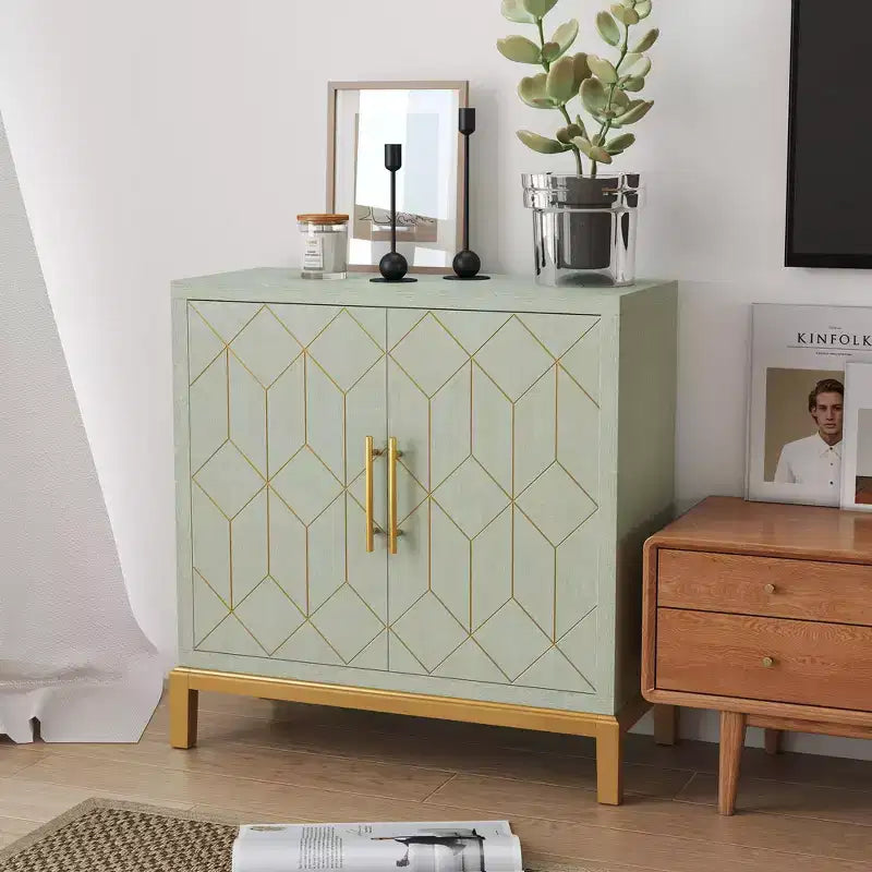 Credenza moderna con dettagli dorati, mobile contenitore in legno con 2 ante, mobile buffet d'accento per soggiorno, sala da pranzo, cucina