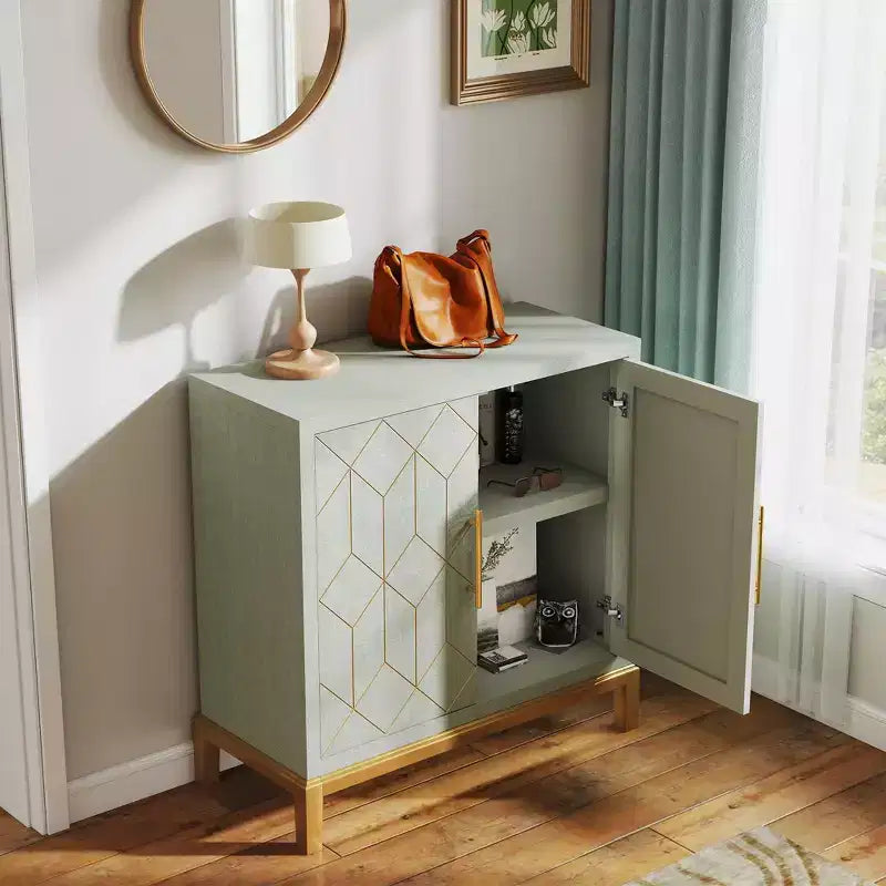 Credenza moderna con dettagli dorati, mobile contenitore in legno con 2 ante, mobile buffet d'accento per soggiorno, sala da pranzo, cucina