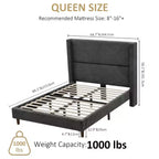 Letto a piattaforma imbottito Queen Size, letto Wingback con testiera da 56,1", velluto a coste/gambe in legno massello/nessuna necessità di rete a molle/senza rumore