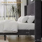Letto a piattaforma imbottito Queen Size, letto Wingback con testiera da 56,1", velluto a coste/gambe in legno massello/nessuna necessità di rete a molle/senza rumore
